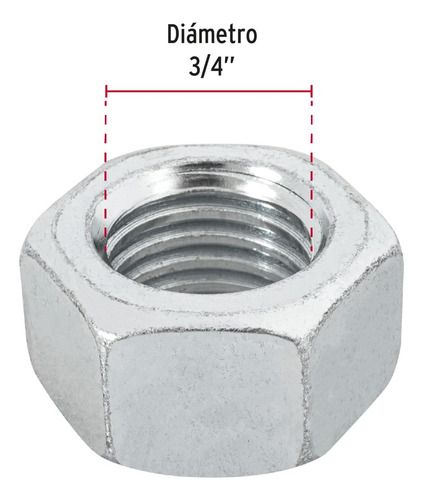 Bolsa Con 15 Tuercas 3/4 Hexagonales De Acero Galvanizado