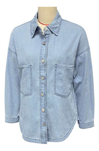 Blusa Casual De Mezclilla De Manga Larga Con Cuello En V