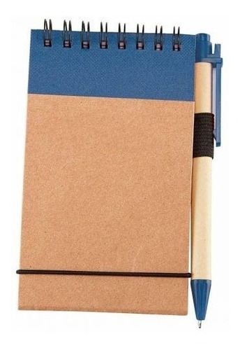 10 Libretas Bolsillo Chica Boligrafo Ecologica Pluma Colores Color Azul