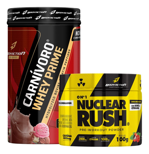 Kit Carnivoro 900g + Pré Treino Nuclear Rush Bodyaction Sabor Napolitano - Guaraná