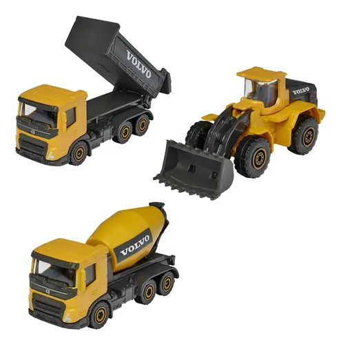 Set Majorette De 4 Vehículos De Construcción Volvo De 7.5 Cm, Incluye Excavadora, Cargadora, Dúmper Y Volquete Exclusivos, Hechos En Metal Fundido, Para Niños De 3+ Años