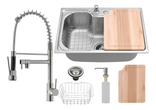 Kit Cuba Cozinha Gourmet Aço Inox Tábua C/ Torneira