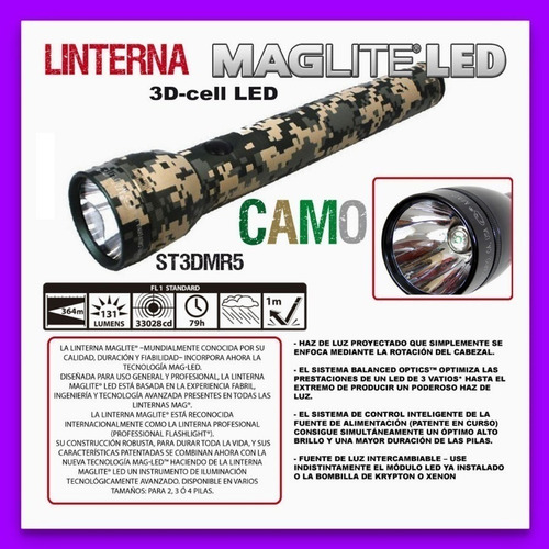 Imagen 3 de 6 de Linterna Led Maglite 3d 168 Lumens St3dmr5 Camo 412mts.