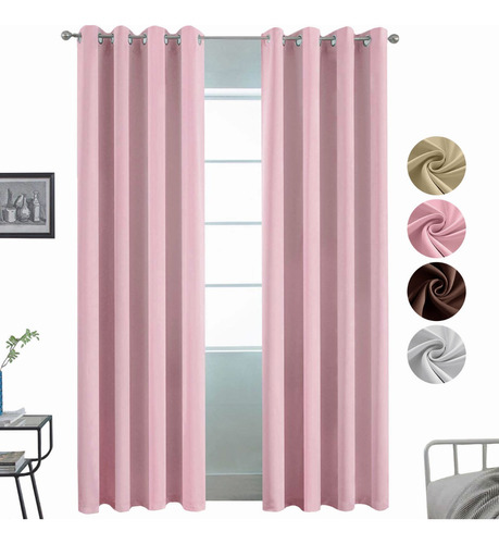 Cortinas Rosas Blackout Largas Para Recamara 275x213cm,2pzs