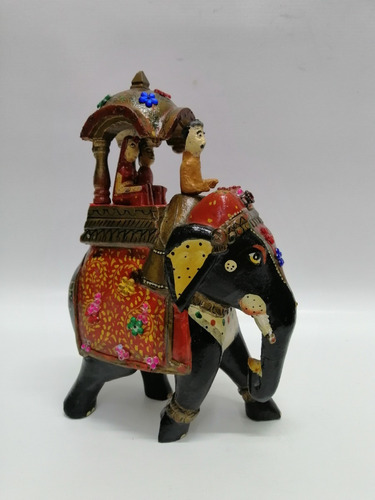 Escultura Elefante Tailandes Madera Cedro Y Oleo 1930