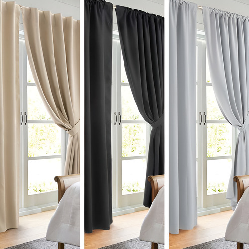Juego Cortina Black Out 2 Paños 140x210 Liso C/accesorios Jc Color Blackout Visón Suave