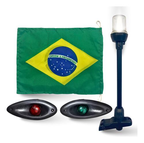 Kit Olho De Tubarão Led Mastro Preto Led Com Bandeira Brasil Cor Da Luz Olho Preto