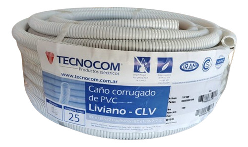 Caño Corrugado Ignifugo Normalizado Pvc 3/4 X 25mts Tecnocom