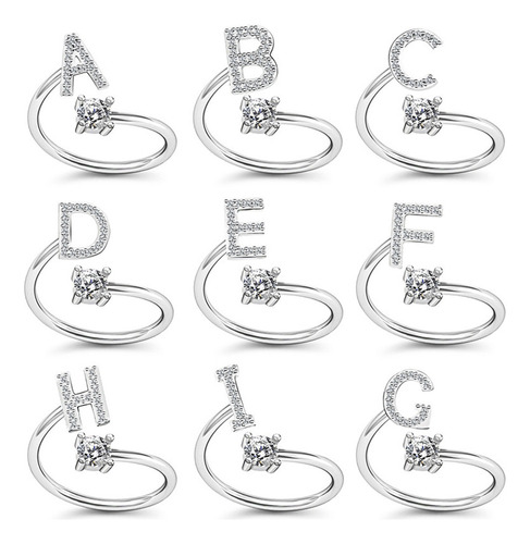 Anillos De Plata For Parejas Con Letras Circonitas, 2 Unida