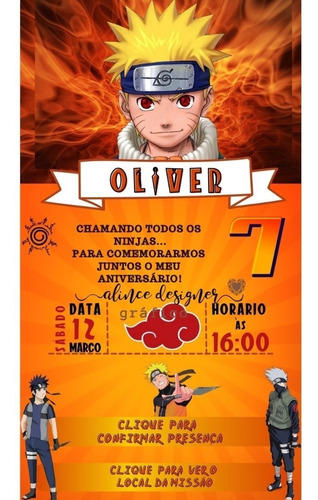 Convite Aniversario Naruto Virtual Whatsapp