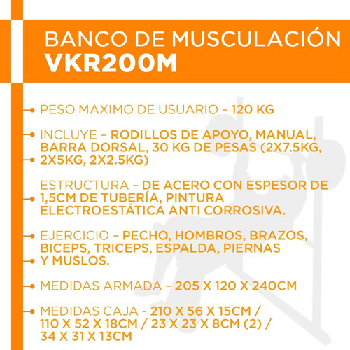 Banco De Pesas Athletic Multigimnasio 200m Sistema Vkr Movil