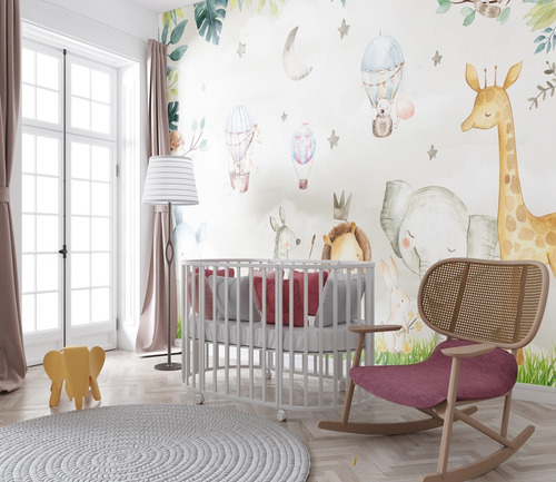 Imagem 4 de 7 de Papel De Parede Adesivo Quarto Bebê Safari Balões Wt-05 M²