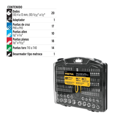 Juego De Dados Y Puntas Con Desarmador Matraca 81 Piezas