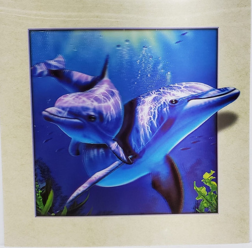 Lamina 3 D - Delfines 40x40cm Plastificada Relieve Virtual