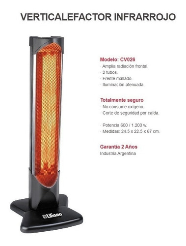 Calefactor Estufa Liliana Infrarrojo Vertical Cv026 1200w