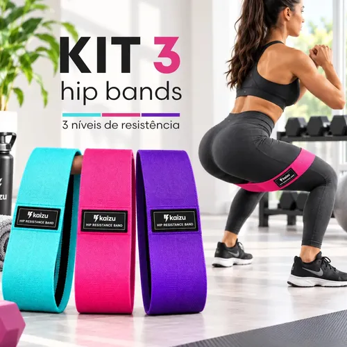 Kit 3 Faixas Elásticas Kaizu para Treino de Resistência de Glúteos