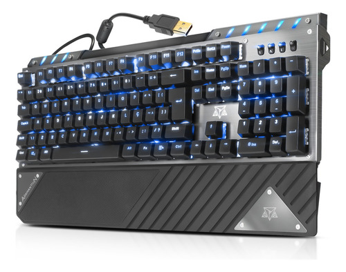 Teclado gamer Adamantiun Arca AK-6000 QWERTY português Brasil cor prata com luz RGB