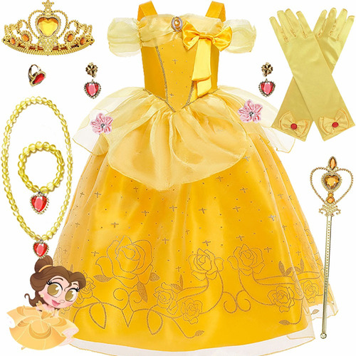 Vestido De Princesa De Bella Con Accesorios Para Niñas