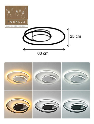 Orbita Aplique De Techo Led 66w Moderno Deco Puraluz Plafon Estructura Negro Neutro
