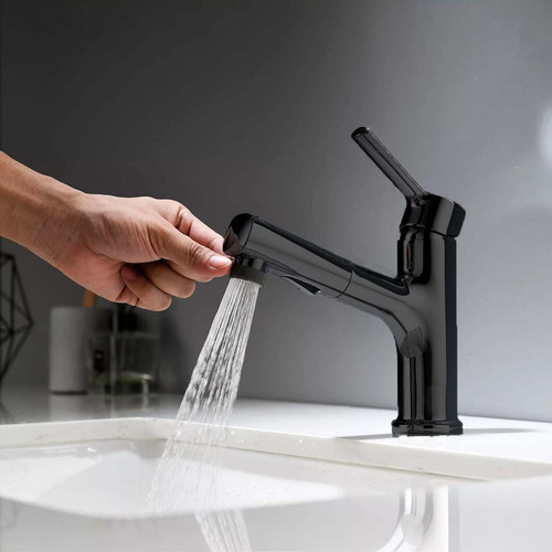 Imagen 5 de 8 de Llave Grifería Lavamanos Y Lavaplatos Extensible Negro Mate