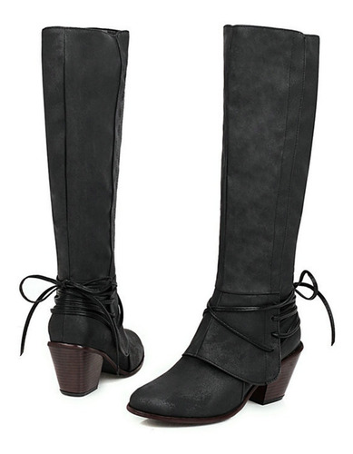 Botas Largas Puntiagudas Con Cordones Para Mujer, Cálidas, S