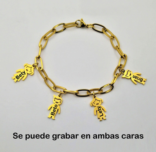 Imagen 2 de 6 de Pulsera 4 Niña/o Acero Chapa De Oro Grabado Láser