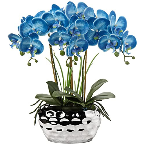 Orquídeas Artificiales 18  Azul Con Macetas Plata