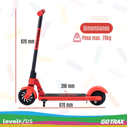 Scooter elétrico vermelho Gotrax Gks 12km/h 150w para crianças