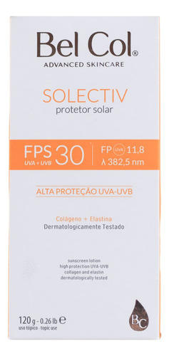 Protetor Solar Solectiv Fps 30 Uva Com Colágeno Bel Col 120g