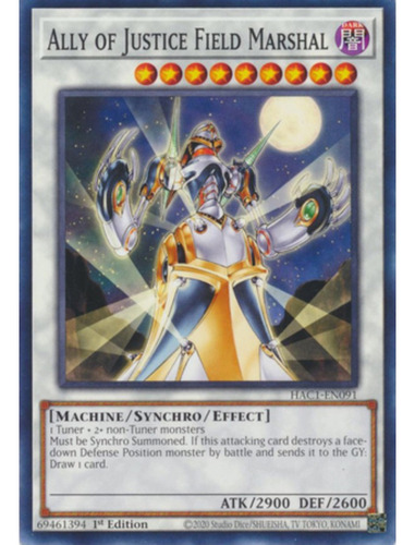 Tarjeta Yugioh Ally Of Justice Field Marshal Hac1-en091 C