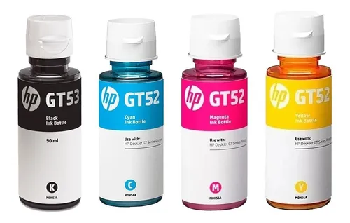Combo Botella Tinta Hp Gt53 Negra + Gt52 Colores Original