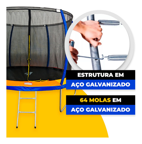Cama Elástica Pula Pula Trampolim 3,05m Com Rede De Proteção Lona Preta Ziper De Segurança Curva Kroys Brinquedos 250kg