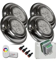 Comprar Luces De Pileta Kit 4 Luces Led 20w Rgb 23cm De Acero Inoxidable Con Transformador Caja Controlador Rgb Y Pasamuros Listo Para Instalar En Pileta De Material Hormigon