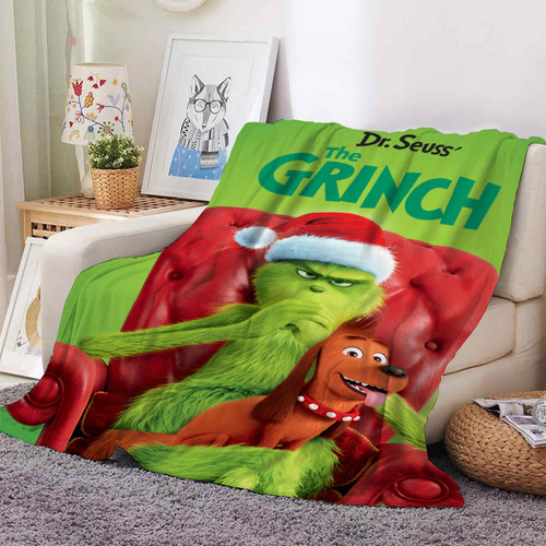 Manta Grinch De 150 X 220 Cm, Color Verde, Funda De Felpa Su