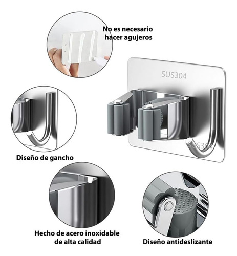 Organizador De Escobas Acero Inoxidable 5pcs Autoadhesivo