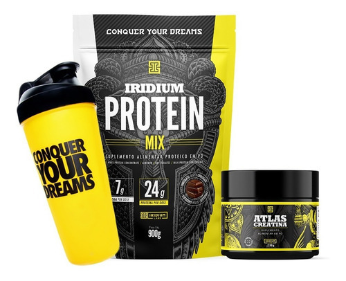 Iridium Labs - Kit Whey Protein Mix + Atlas Creatina 90g +  Coqueteleira - Sabor Chocolate