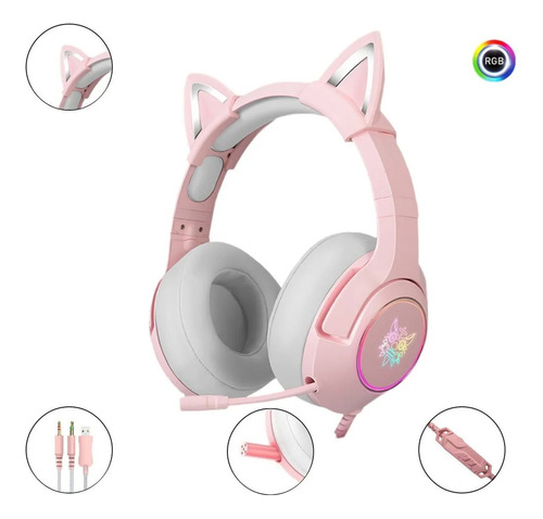 Audífonos Para Juegos Sobre La Oreja Onikuma K9 Rosa Con L