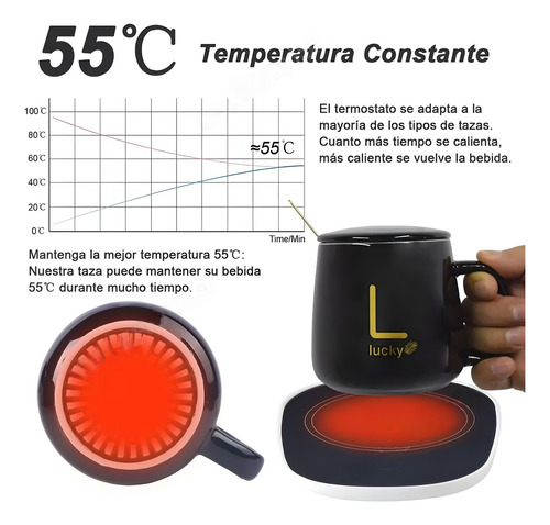 Taza Con Calentador Electrico 55° Taza De Café Y Bebidas Verde Oscuro