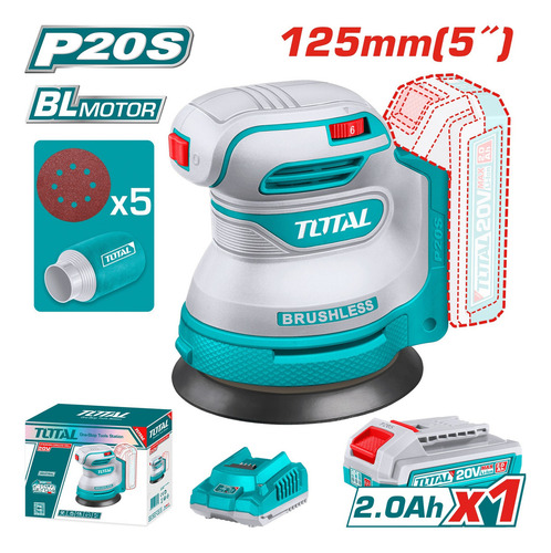 Lijadora Rotoorbital 5 PuLG + 5 Lijas Total Trosli20021 Color Turquesa Frecuencia 50/60Hz