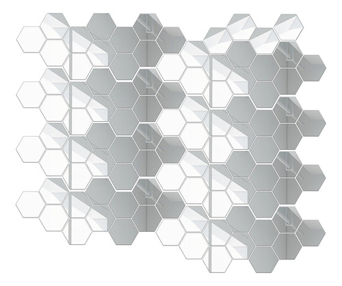 3d-espejo Hexagonal Extraíble Pegatina De Plata 46x40x23mm