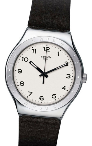 Reloj Swatch Hombre Big Will Yws101 Negro Cuero Sumergible Color de la malla Marrón Color del bisel Plateado Color del fondo Beige