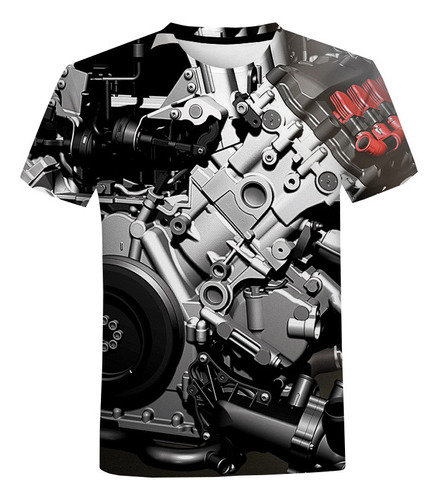 Asx Camiseta De Manga Corta 3d Con Patrón De Motor