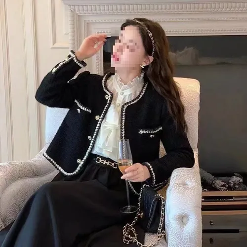 Chaqueta Corta Estilo Tweed Francés Para Mujer Elegant Socialite