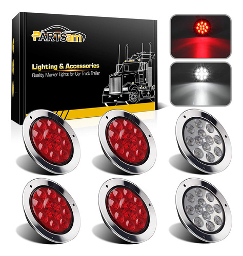 Partsam 4 Luces Led Redondas Rojas + 2 Blancas De 4 Pulgadas