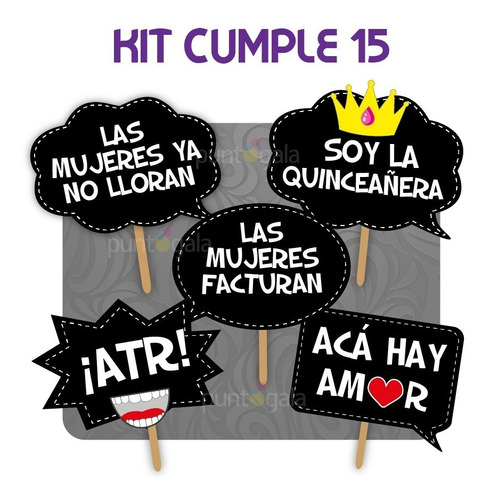 Photo Props Cumple De 15. Imprimible. 24 Cartelitos C Frases