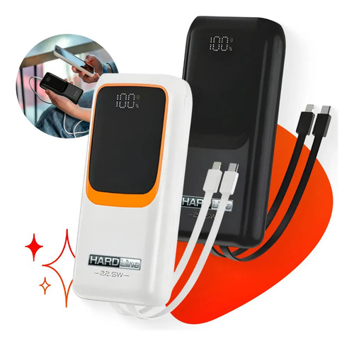 Carregador Portátil Power Bank Turbo 20000mah 22.5w Universal Para iPhone Samsung Motorlola Xiaomi Com Display Digital - Marca Hardline Preto ou Branco