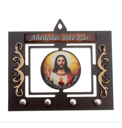 Porta Chaves 3d Madeira Mdf Resinado Sagrado Coração Jesus