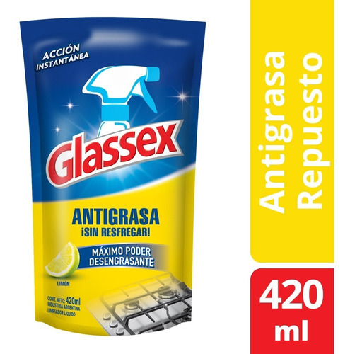 Imagen 1 de 1 de Glassex Antigrasa Doypack Limón 420 Ml