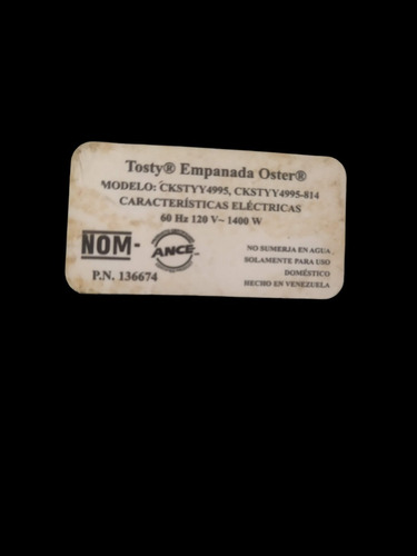Tostiempanadas Oster Usada (Usado)