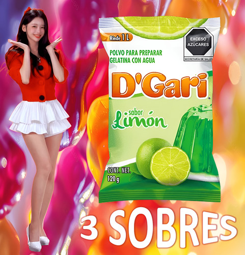 Dgari® 3 Gelatinas De Agua Sabor Limón Rinde Un Litro Wow